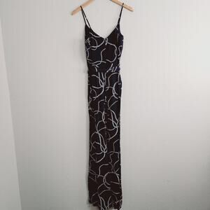 L'Agence Jackie 100% Silk Chain Link V-Neck Jumpsuit Midnight Ivory 2 NWT